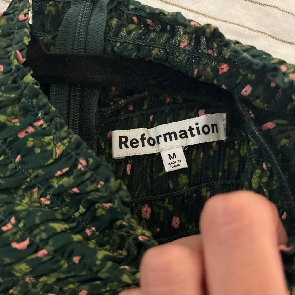 Reformation Dark Green Floral Mini Dress - Picture 2 of 4